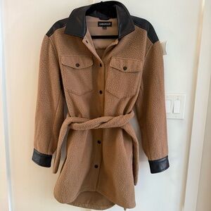 Lamarque Tan Black Zosia Belted Shacket Size S Coat Jacket